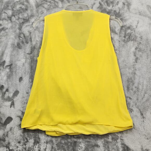 Thalia Sodi Top Women S Yellow Sleeveless Wrap Drape Front Layered Blouse Preppy - Picture 2 of 9